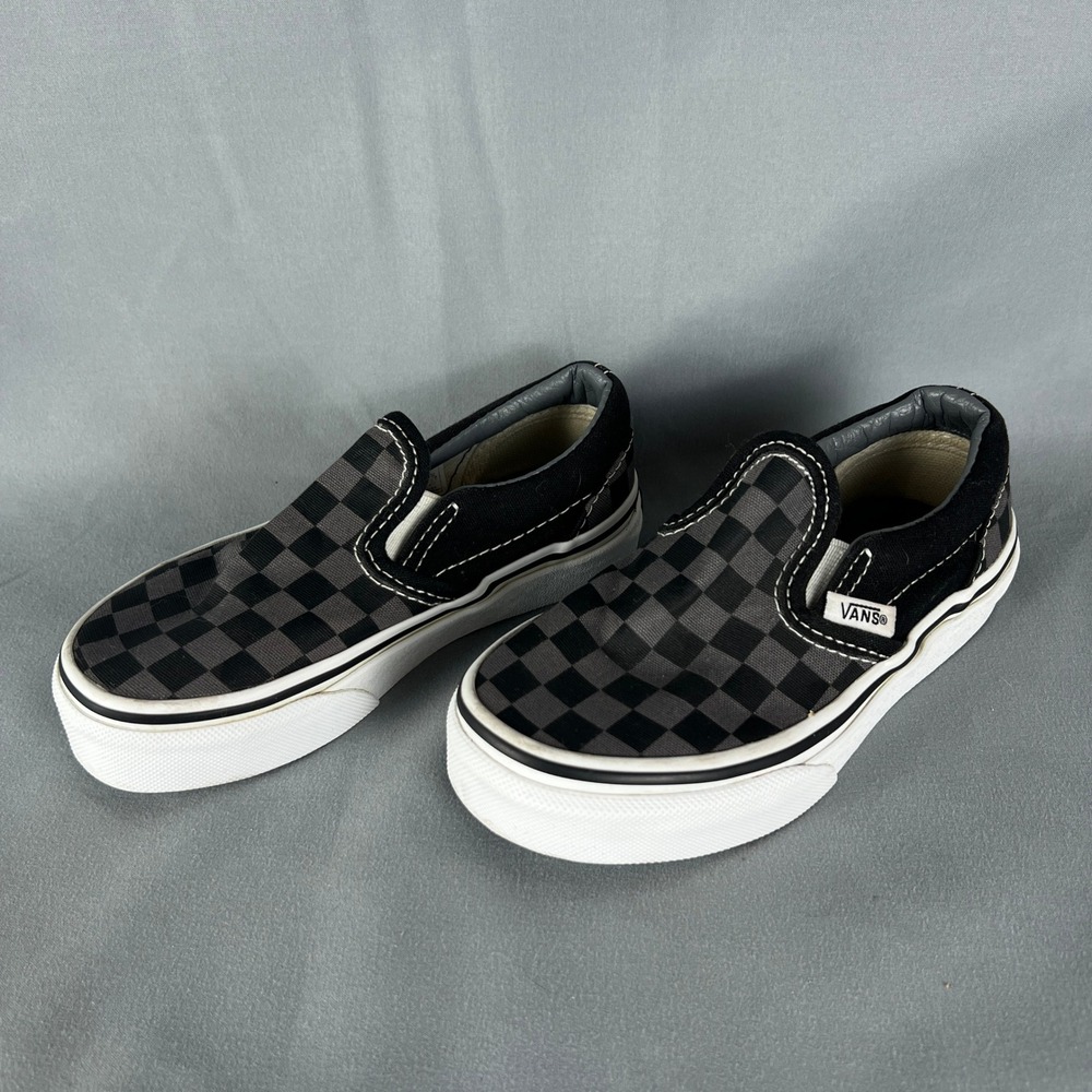 Vans Classic Skateboard Shoes Kids 10.5 Black White Checkerboard Canvas Slip-On